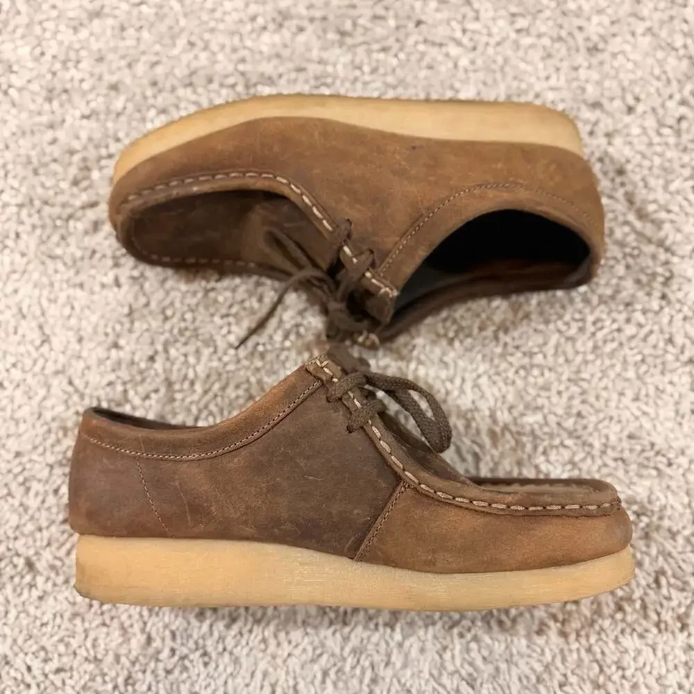 Toddler Brown Leather Wallabee Style Crepe Sole Moccasin Shoes Size 4.5 EUC